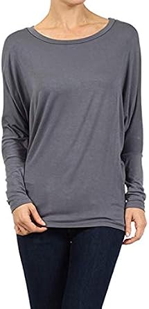 Private Label Basic Solid Knit Dolman Sleeve Tunic Top (MEDIUM, CHARCOAL)