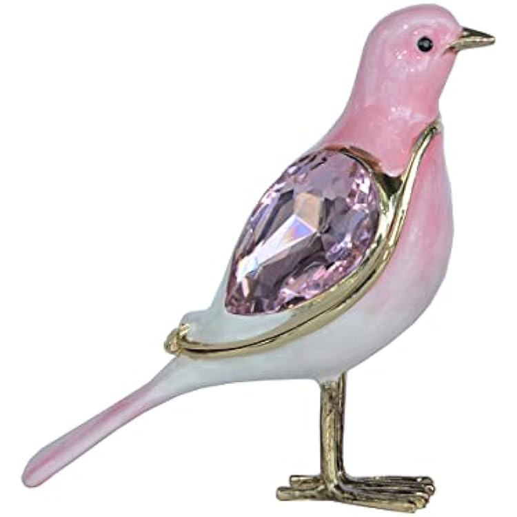 Pink Crystals Bird Trinket Box Jewelry Box Hand Painted Decorative Box with Hinged Lid Ring Earring Holder Bird Figurine Collectible