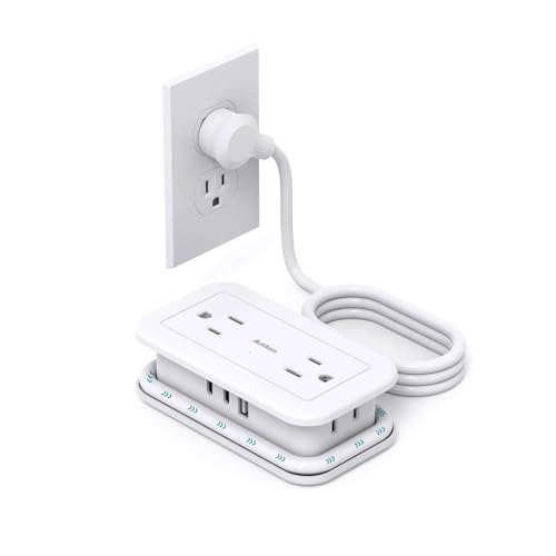 Travel Power Strip with USB Ports, Addtam 4 Outlets 3 USB2 USB C with 4FT Wrapped Flat Plug Power Strip, Short Small Extension Cord for Travel Cruise Ship Essentials, White