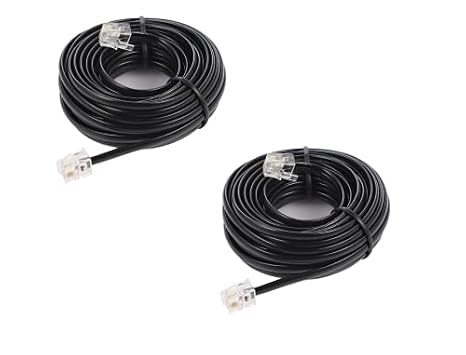 20ft Phone Telephone Extension Cord Cable Line Wire with Standard RJ11 6P4C Plugs for Landline Telephone, (6M-Black-2Pack)