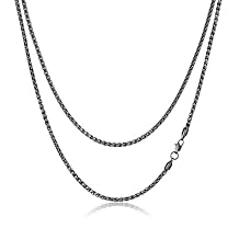 FOSIR Black Stainless Steel Wheat Chain Necklace for Men and Women, 2.5mm/3mm/4mm/5mm Mens Chains, 18-30 Inches