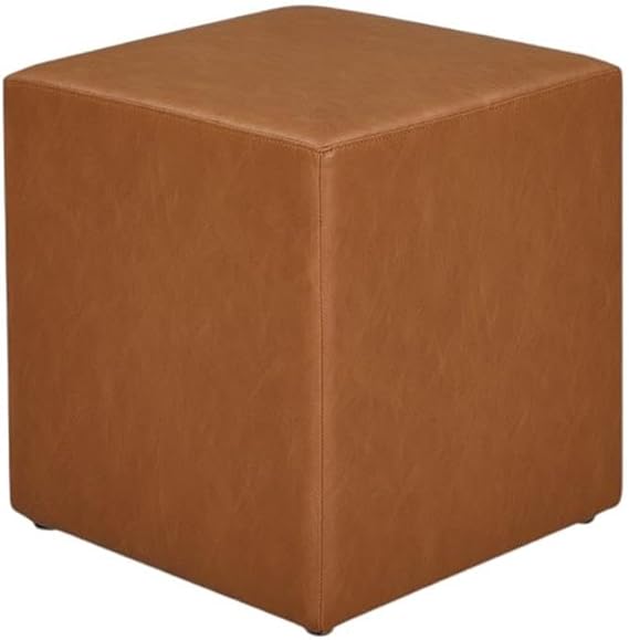 Studio Living Warren 18" Cube Ottoman, Urban Transitional, Fully Assembled, Vegan Leather Fabric, Carmel