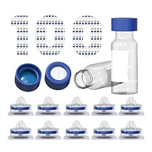 10 Pack Syringe Filters PES Membrane, Sterile, 33mm Diameter, 0.22um Pore Size and 100 Pack 2mL Clear Autosampler Vials with Caps, Pre-Slit Blue PTFE & White Silicone Septa
