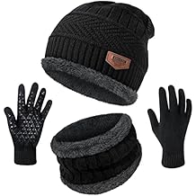Winter Beanie Hats Scarf Gloves Set Thick Warm Slouchy Beanies Hat Knit Skull Cap Neck Warmer for Men Women