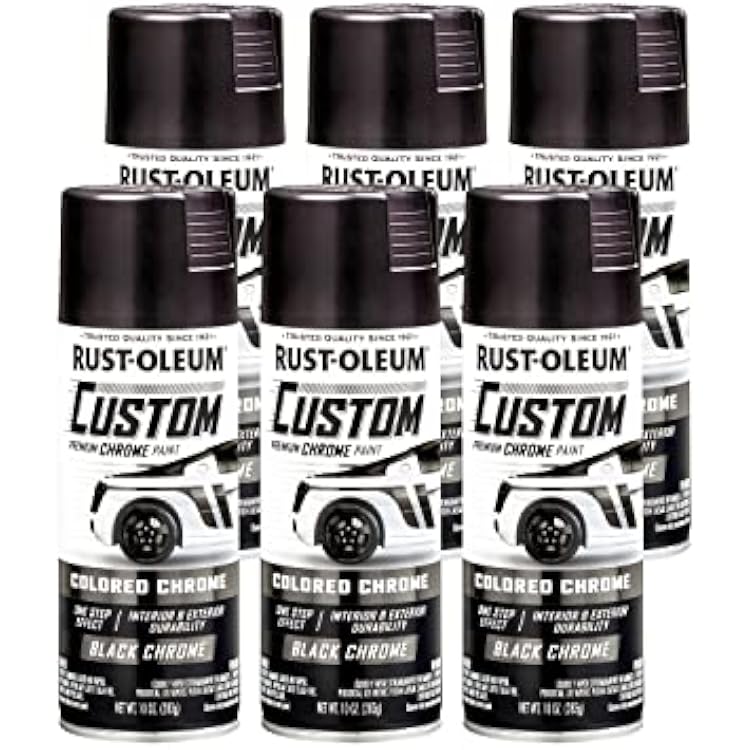 Rust-Oleum 343346-6PK Automotive Custom Chrome Spray Paint, 10 oz, Black, Pack of 6