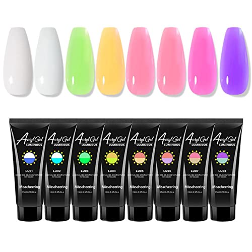 RoseFlower Neon Bright Luminous Poly Nail Gel Set 8 Colors Fluorescent Poly Nail Extension Gel Kit Builder Nails Enhancement Gel for Beginner Professional French Art Design Salon DIY at Home #4