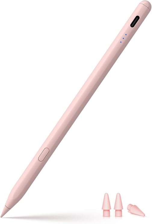 Stylus Pen for ipad 2018-2026, USB-C Fast Charging Pencil, Pixel-Perfect Tilt Sensitivity for iPad 11/10/9/8/7/6/A16, iPad mini 7/6/5, iPad Air M4/3/2 11"/13"/5/4/3, iPad Pro M5/4 13"/12.9/11 Pink
