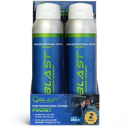 O2 Blast - Pure Oxygen Supplement - Filled with 99.99% Pure Oxygen to Support Fast Recovery, Increase Stamina & Enhance Focus for High Altitude and Action Sports, 4L Portable Can Flip-Top Cap, 2-Pack