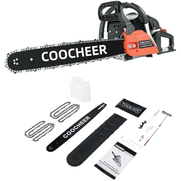 COOCHEER 62CC Gas Chainsaw 20 Inch, Top Handle 3.5 HP 2-Stroke Chain Saw Gas power with Carrying Bag & Sharp Chain for Trees Wood Cutting and Tree Trimming