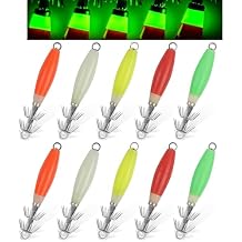 Luminous Squid Jig Hooks Kit Saltwater Glow Squid Fishing Jigs Fluoresent Cuttlefish Sleeve Octopus Fishing Bait Lure Hook Night Fishing Hard Squid Lures Set with Tackle Box
