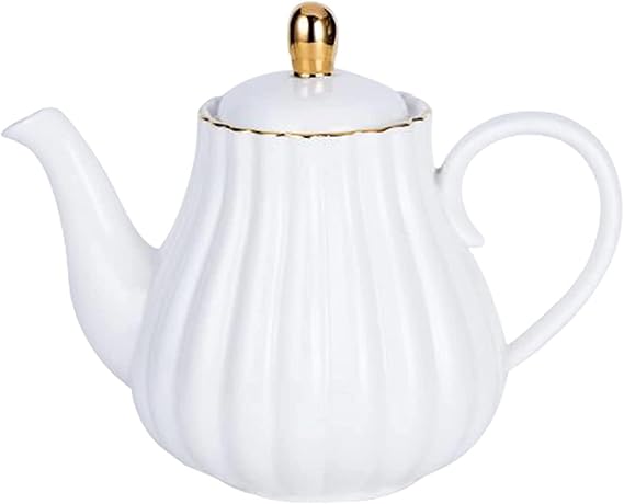 Strength Porcelain Coffee Pot Ceramic Teapot- Stripe Design (White)