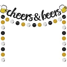 Bachelor Party Decorations - Cheers & Beers Banner Birthday Party Decorations - Bachelorette Anniversarty and More Decor (Black Gold)