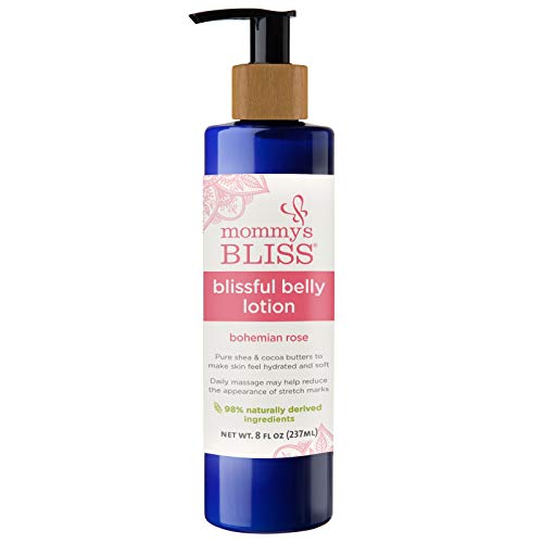 Mommys Bliss Belly Lotion: For Hydrated, Resilient, Elastic Skin During Pregnancy, Reduce Stretch Mark Appearance with Cocoa Butter Bohemian Rose Scent, 8 Fl Oz
