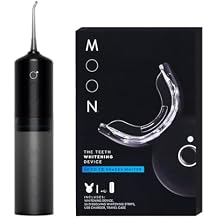 MOON LED Whitening Kit & Cordless Water Flosser Blue Light Device with Strips and Portable Oral Irrigator for Stain Removal, Gum Health, and Bright Smile Travel Essentials Set
