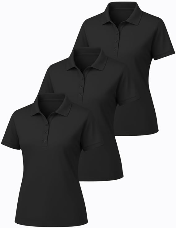 JustBlanks 3 Pack Women Polo Shirt Short Sleeve Pique Polo Shirt for Women