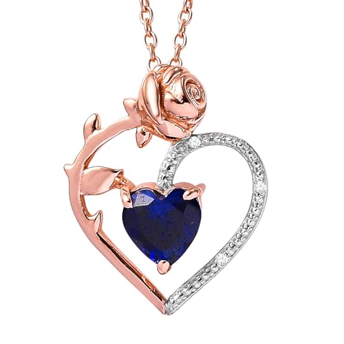 Rose Heart Necklace Lab Created Sapphire in 14KT Rose Gold Plated Sterling Silver - 18 Inch Chain