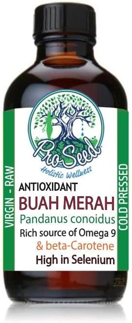 ProSeed Handmade Raw Virgin Buah Merah Oil Unrefined, Cold-Pressed & Wild Harvested Rich in Antioxidants, Omegas, Vitamin E & Selenium Nourishing Oil in Glass Bottle, 1oz