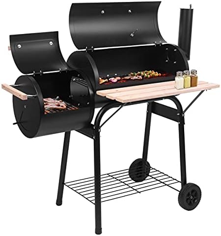 Barbecue Grill Cookers Grill Oil Drum Charcoal Furnace (500-600 Degrees) Charcoal Grill and Offset Smoker Portable Backyard Steel BBQ Oven with Wheels Outdoor Patio Barbecue Cooker with Side Fire Box for Camping Picnic Party