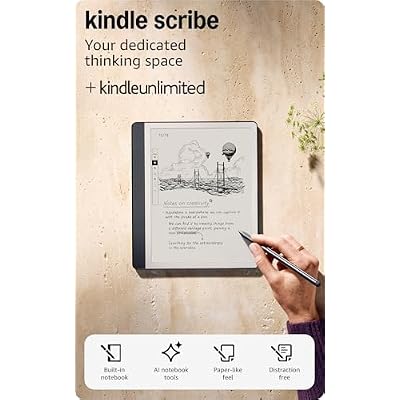 Amazon Kindle Scribe (16GB) - Your notes, documents and books, all in one place. With built-in AI notebook summarization. Includes Premium Pen - Tungsten + 3 months of Kindle Unlimited (with auto-renewal)