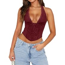 UNCOOYEE Women Sexy Lace Halter Neck Tank Top Sleeveless Backless Y2k Trendy Going Out Corset Crop Tops