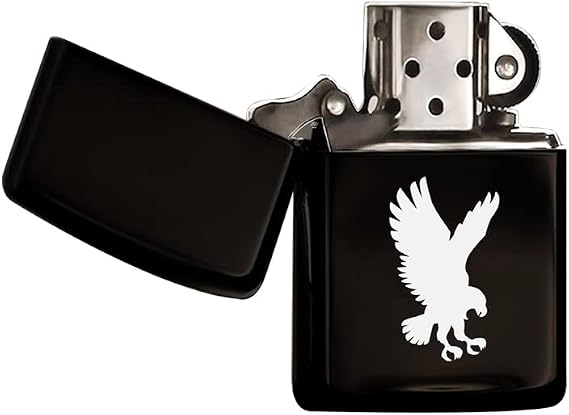 BK Gift Kartal Tasarımlı Siyah Benzinli Metal Çakmak