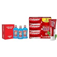 Colgate Total Mouthwash, Alcohol Free Mouthwash, Peppermint, 33.8 Ounce, 3 Pack & Optic White Advanced Teeth Whitening Toothpaste, 2% Hydrogen Peroxide Toothpaste