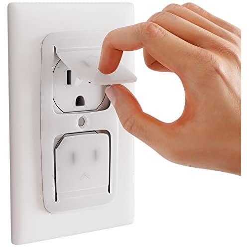 Block-It-Socket - Outlet Covers Baby Proofing Made in USA Never Lose an Outlet Plug Cover Again, Stays Attached to Face Plate, No Choking Hazard - Child Safety Switch 8 Pack - 16 Receptacles Clear