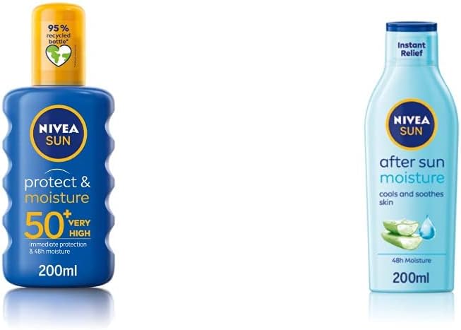 NIVEA SUN Protect & Moisture Sun Spray SPF50 200ml, Moisturising Suncream Spray with SPF50, Advanced Sunscreen, Providing Effective UVA  UVB