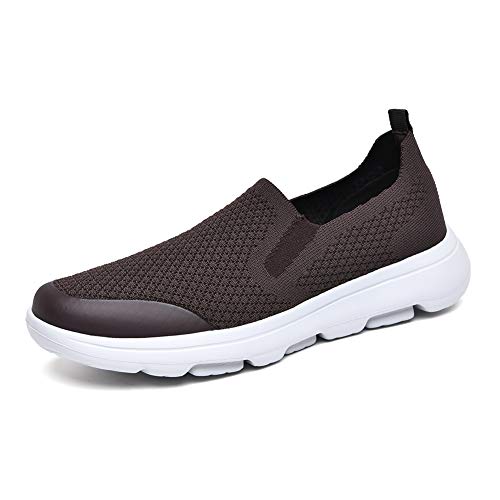 Puxowe Mens Slip On Walking Tennis Shoes Comfortable Athletic Boat Memory Foam Deck Travel Sneaker Brown Size 13 US