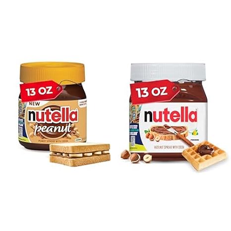 Bundle of Nutella Peanut Spread With Cocoa, 13 oz + Nutella Creamy Chocolate Hazelnut Spread with Cocoa, 13 oz, Sweet topping for breakfast, desserts, or afternoon snacking