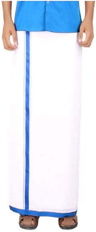 Cotton Double Layer White Dhoti 3.6 Meters Length Lungi Sarong With Colored Border Dhoties