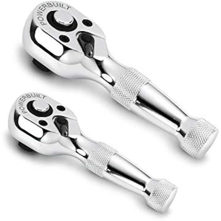 Powerbuilt 2 Piece 14-Inch and 38-Inch Stubby Ratchet Set, Quick-Release Reversible 72 Tooth, Tight Spaces, Mini Small Ratchet Wrench - 640927