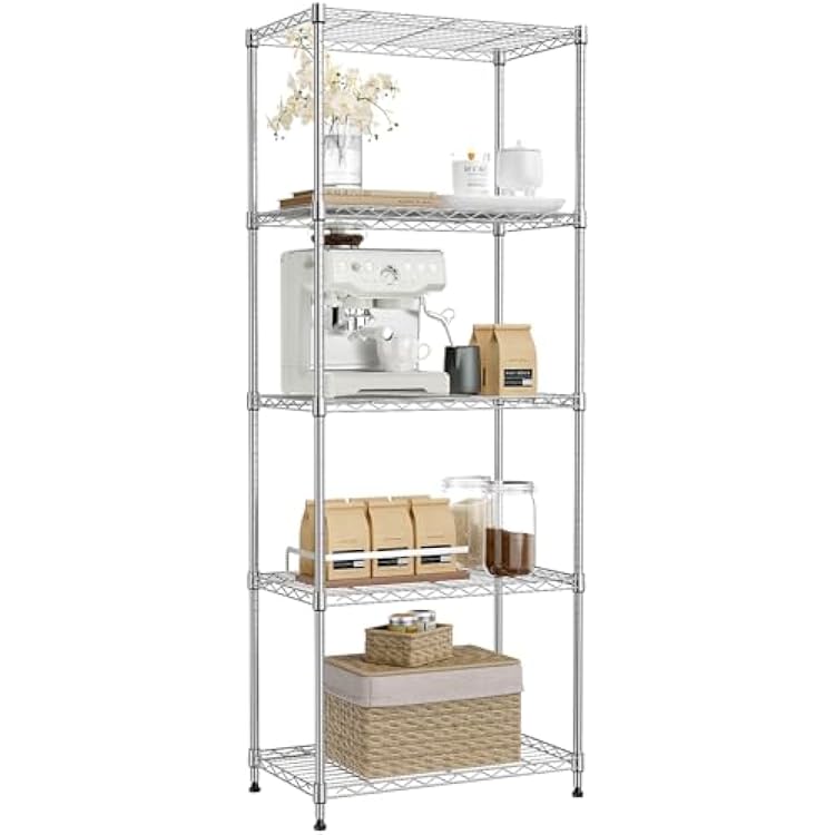 IZEUK 5-Tier Chrome Metal Storage Shelves, Adjustable Wire Shelving Unit for Kitchen, Bathroom, Pantry, Office, Garage, Organizer Wire Rack, 1250 lbs, 13.7 D x 23.6 W x 63 H