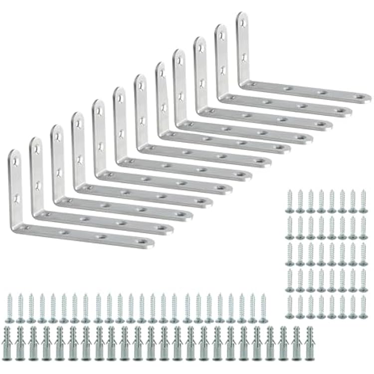 Alise 12 Pcs Floating Shelf Brackets,Heavy Duty L Bracket Corner Brace,5 x 3 Stainless Steel Corner Joint Angle Bracket for Hanging Support Shelves Support DIY,Brushed Finish