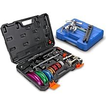Tube Bender Set and 45 Eccentric Flaring Tool Kit, Ratcheting Bender w/Reverse Bending Adapters & 7 Colored Heads for 1/47/8, 5-19mm Flaring Dies for HVAC, Refrigeration, Brake Lines