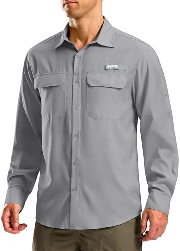 Pudolla Mens Sun Protection Fishing Shirt Lightweight Long Sleeve UPF 50 Hiking Shirt for Men Outdoor Travel with Pockets