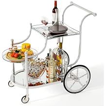 Tangkula Bar Cart, 3-Tier Rolling Home Bar Serving Cart with Mirrored Shelves & 4 Wheels, Mobile Beverage & Wine Cart for Kitchen, Dining Room, Living Room (Silver)