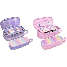 Bagseri Purple Pencil Case and Pink Pencil Case Bundle, Expandable Cute Pencil Case for Girls Large Capacity Pencil Pouch for Kids