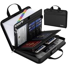 5200F Fireproof Accordion File Organizer with Lock, Thickened Document Organizer 13 Pocket with Zipper & Labels, Important Document Organizer, Expanding File Folder with Handle for Letter A4 (Black)