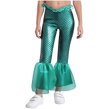 Girls Kids Mermaid Leggings Flared Shiny Pants Dance Stage Performance Fish Scale Printed Bell Bottoms