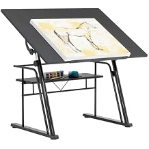 Studio Designs Zenith Height Adjustable Drafting Table with Shelf in Black, 42" W X 30" D