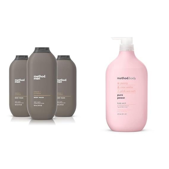 Method Men Body Wash, Cedar + Cypress, Paraben and Phthalate Free, 18 FL Oz & Body Wash, Pure Peace, Paraben and Phthalate Free, 28 oz