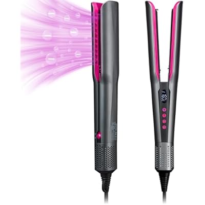 Hair Straightener 2 in 1 Wet to Dry Air Straightener with High-Speed Ionic Airflow, Straightens Using air, No Heat Damage, Smart Temperature Control for Medium to Long Hair 35-75cm Gray