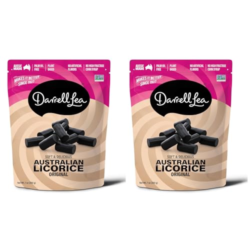 Darrell Lea Soft Australian Licorice, Original Black Flavor, 7 Ounce Bag 2-Pack | Non-GMO, No Palm Oil, Plant Based, No High Fructose Corn Syrup | Soft & Chewy Licorice Candy, Made in Australia