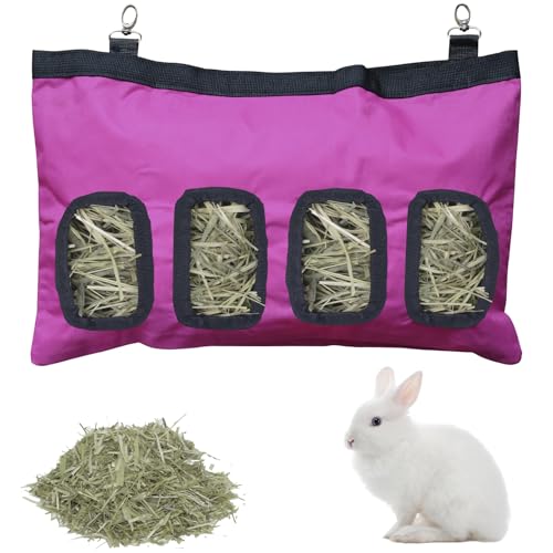 Rabbit Hay Feeder Guinea Pig Hay Feeder Bag Bunny Hay Holder Storage for Small Animal Chinchilla Hamsters,600D Oxford Cloth Fabric, 4 Holes Guinea Pig,Bunny Hay Feeder,Rabbit Hay Feeder BagRose