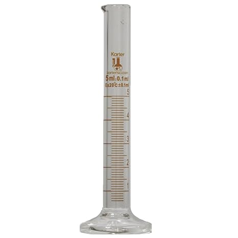 Karter Scientific 412A3, 5ml Graduated Cylinder, Round Base, Borosilicate 3.3 Glass (Single)