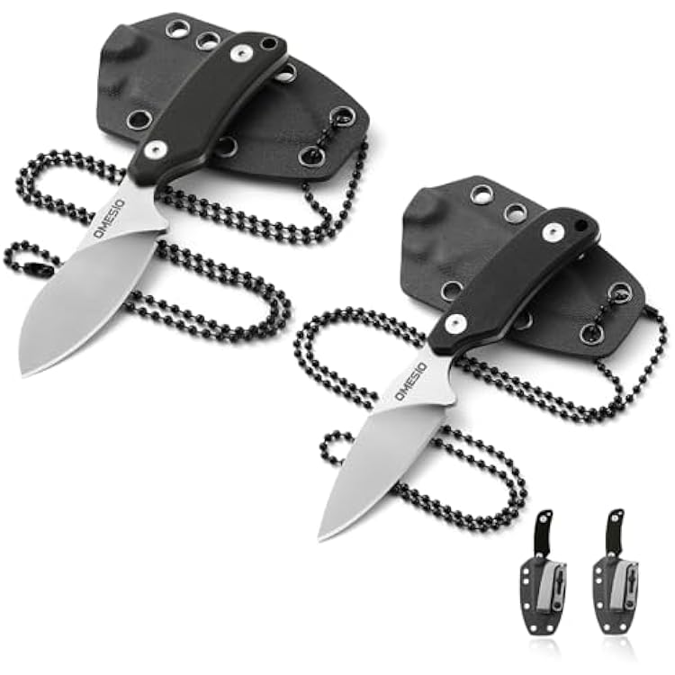 Omesio 2 x Compact neck knife, 5.82 Neck Knife with Sheath and Necklace, D2 Steel G10 Handle, Fixed Blade Knife for EDC, Hiking, Camping