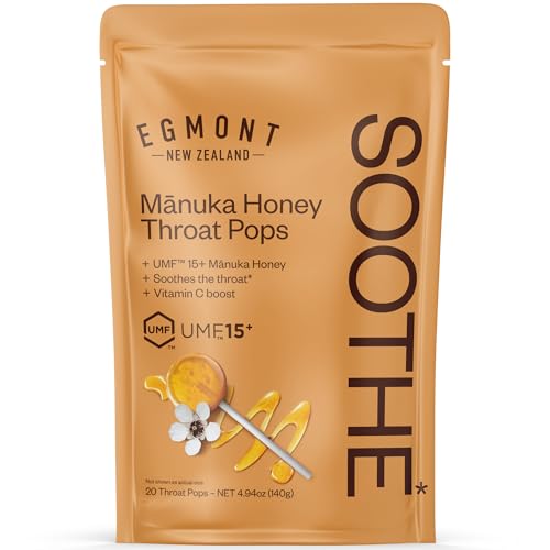 Egmont Honey Manuka Honey Throat Pops 20 Count | UMF 15 New Zealand Honey with Vitamin C | Natural Soothing Lollipops for Kids & Adults