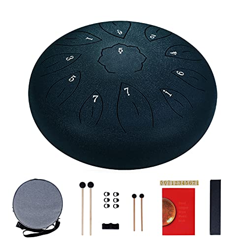 Ranch Steel Tongue Drum 12 Inches 11 Notes Handpan Drum C Key Percussion Instrument Hand Drum for Beginners Easy to Learn Tank Drum with Bag, Mallets, Music Book, Note Stickers, Finger Picks - Navy