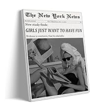 Framed New York Trends Wall Art Black and White Newspaper Poster Girls Just Want To Have Fun Canvas Prints Funky Feminist Posters Trendy Wall Decor Hot Girl Dorm Room Decorative 11x14 framed